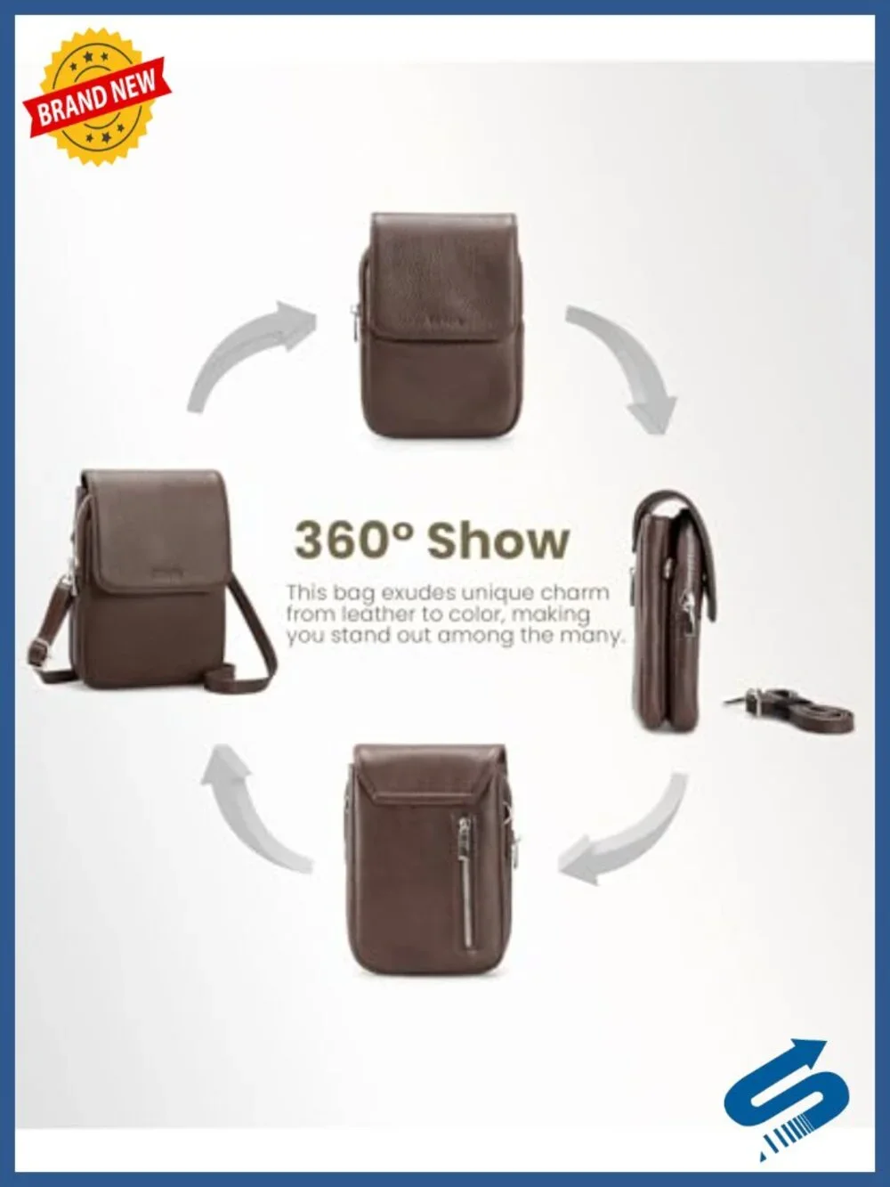 Genuine Leather Crossbody Bag with RFID Blocking Card Slots